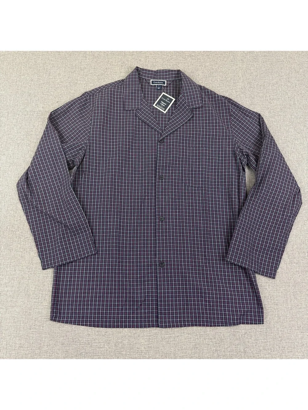 Club Room Pajama Sleep Shirts Organic Cotton L Plaid Button Front NWT (2 Shirts)